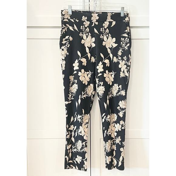 JULES & LEOPOLD Pull On Pants Black Tan Floral Women's Sz M Capri Slim Stretch - Picture 7 of 7